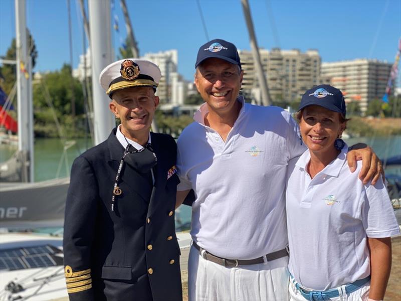 Carlos Maté San Román, Captain of the Secretariat of the General Staff of the Navy with Vincent and Fabienne Jeanneret from Switzerland on sailng Crazy Flavour photo copyright Carmen Hidalgo / GLYWO taken at 