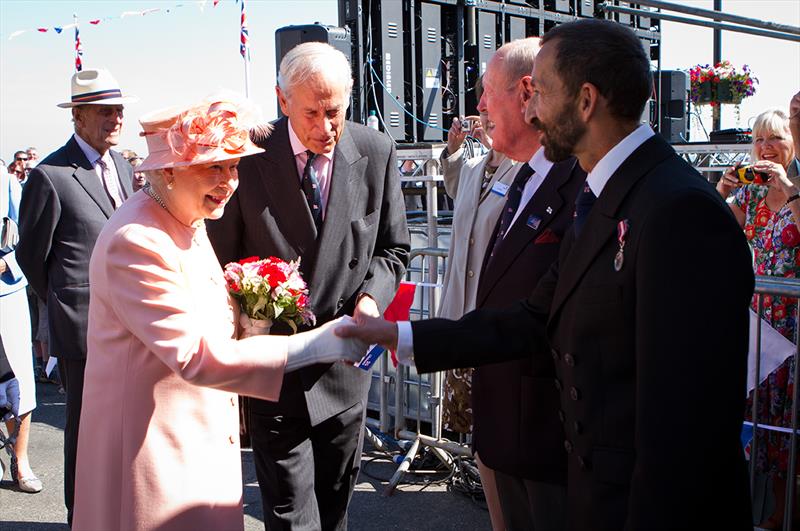 Her Majesty was pictured opening another of the RNLI's lifesaving facilities – Cowes Lifeboat Station and is greeted by Mark Southwell, Cowes Lifeboat Operations Manager - photo © Nathan Williams