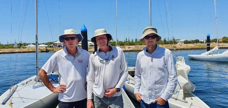 Team Sketchy - L-R Dave Riddle, Harry Coulsen, Alex Babel Regatta legends. Their boat was immaculate. Something in their choice of hats and sunscreen said ‘attention to detail' was a team effort photo copyright Geographe Bay Yacht Club taken at Geographe Bay Yacht Club