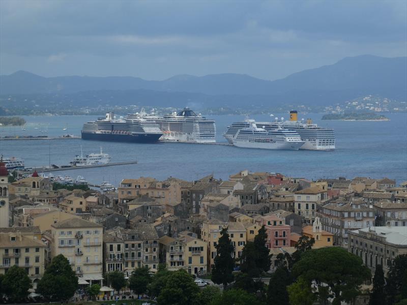 Four cruise ships a day in Corfu - photo © SV Red Roo