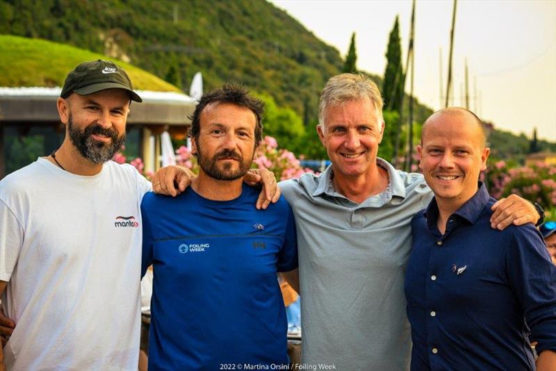 From the left: Manta5 President, Luca Rizzotti, Founder and President of FOILING WEEK, Mark Somerville, Managing Director at Persico Marine, Austin Brick, New Zealand Consul General in Italy photo copyright Martina Orsini / Foiling Week taken at Fraglia Vela Malcesine