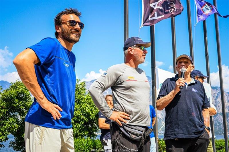 From the left: Luca Rizzotti, Founder and President of FOILING WEEK, Gerard Vos, Harbour Manager at Fraglia Vela Malcesine and Gianni Testa, President of Fraglia Vela Malcesine photo copyright Martina Orsini / Foiling Week taken at Fraglia Vela Malcesine