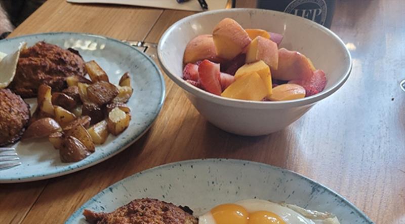 Enjoying local eggs and produce onboardFulmar - photo © Sailors for the Sea