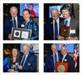 Clockwise from upper left, CCA Commodore Chris Otorowski congratulates Barbara Watson (Richard S. Nye Trophy), Seth Leonard (Royal Cruising Club Trophy), David Tunick (Far Horizons Award), and Mary Crowley (Diana Russell Award) © Dan Nerney