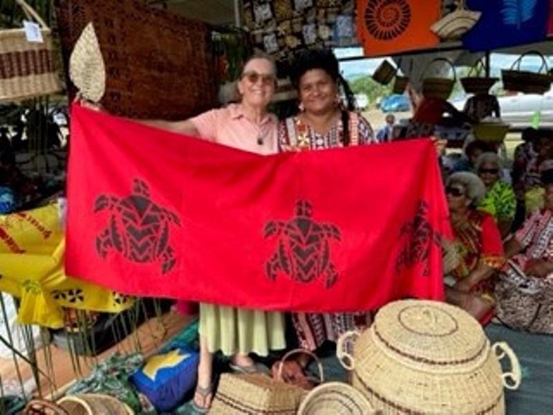 Pam purchasing block-printed fabric photo copyright Pamela MacBrayne and Denis Moonan taken at 