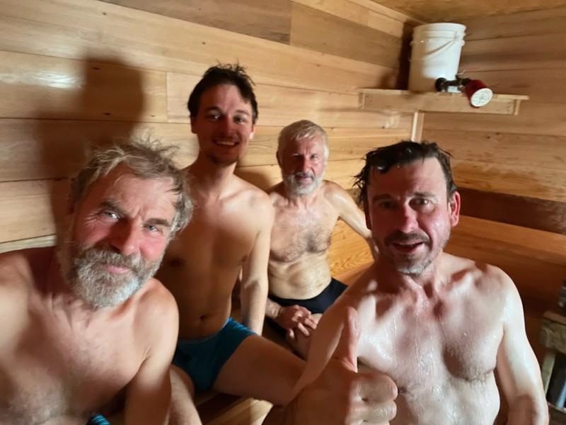 The crew of Hayat (CAN) enjoying an Arctic sauna - photo © Ocean Cruising Club