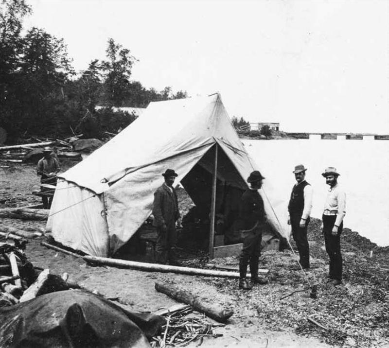 With few exceptions, the Abbie voyagers spent nights ashore, as here at their Pine River tent encampment on July 23, their second night out - photo © Marquette Regional History Center