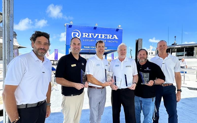 The winners of Riviera Int'l Dealer Awards for excellence from L-R, Chris McCafferty - Sales Director, Matt Mrozinski - Lake Michigan Yacht Sales, Dave Northnagle & Steve Chase – Bosun's Marine, Javier Perello Borras – Wally Castro Marine/Rodney Longhurst photo copyright Riviera Australia taken at 