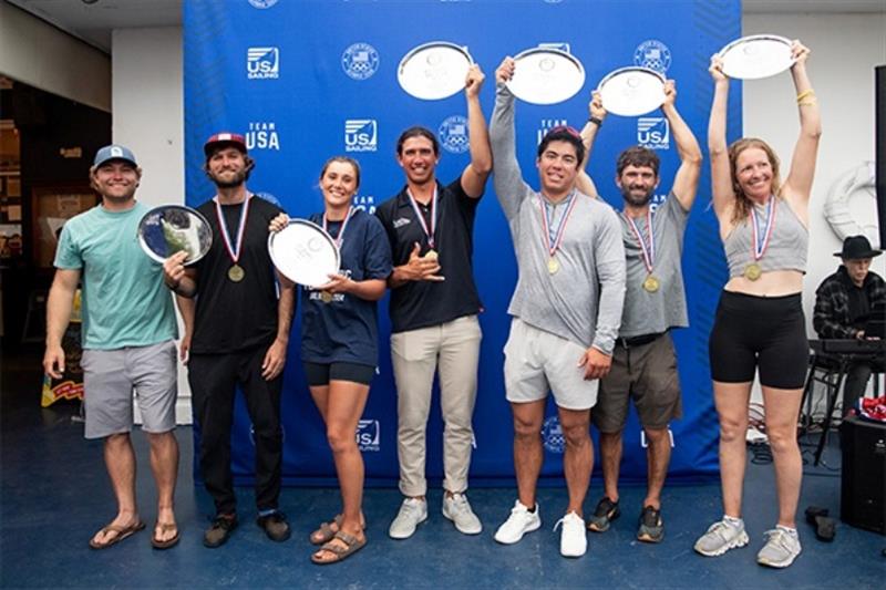 Trials winners left to right: Ian Barrows & Hans Henken (49er), Dominique Stater (Women's iQFOiL), Noah Lyons (Men's iQFOiL), Markus Edegran (Men's Formula Kite), Stu McNay & Lara Dallman-Weiss (Mixed 470) - photo © US Sailing Team