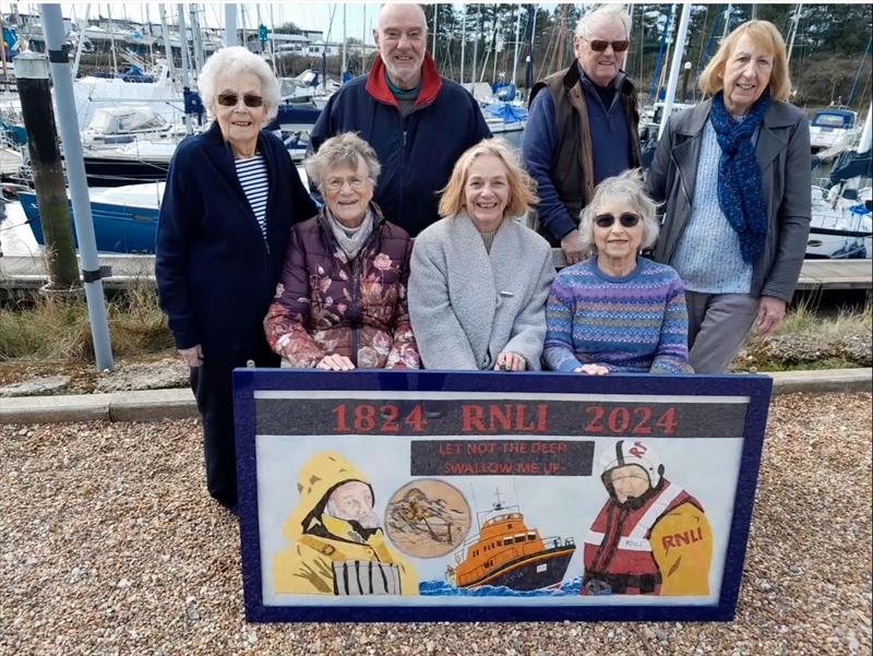 Emsworth Textile Artists create an embroidery to celebrate the 200th anniversary of the RNLI (top l-r) Jan Urry, David Evans  (professional artist & designer), John Haden-Ford, Annette Evans (bottom l-r) June Morse, Claire Starling, Nicola Haden-Ford - photo © Emsworth Textile Artists