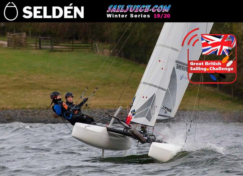 Morgan Smith & Alex Hamel during the 2020 Tiger Trophy photo copyright Tim Olin / www.olinphoto.co.uk taken at Rutland Sailing Club and featuring the Nacra 15 class