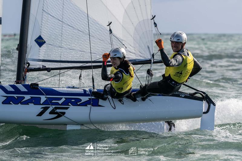Nacra 15 gold for Italy's Lorenzo Sirena and Alice Dessy in the Youth Sailing World Championships 2025 at Vilamoura, Portugal - photo © João Costa Ferreira / World Sailing