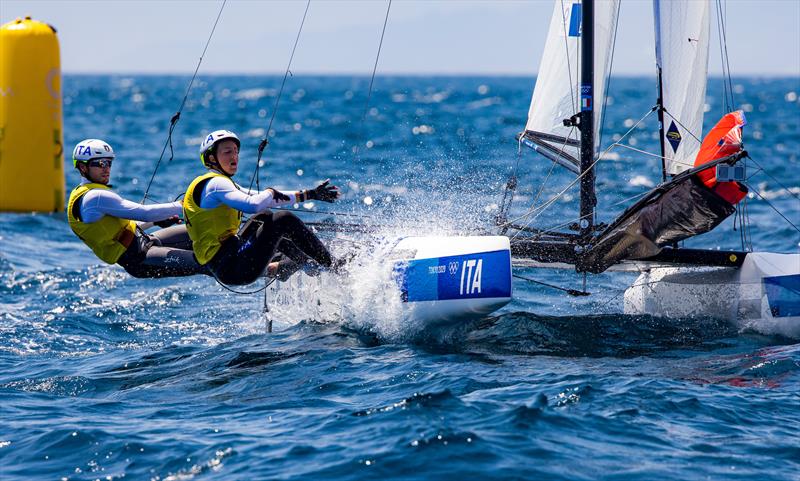 Ruggero Tita and Caterina Banti (ITA) in the Nacra 17 class on day 8 of the Tokyo 2020 Olympic Sailing Competition - photo © Sailing Energy / World Sailing