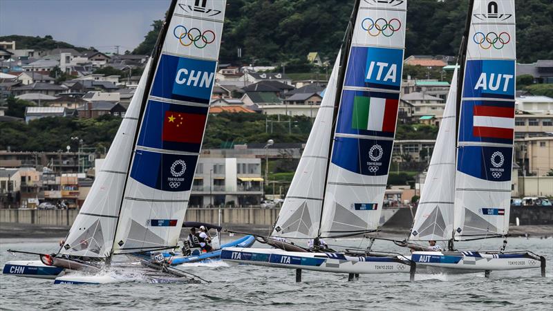 Nacra 17's return after training -Tokyo2020 - Day 3 - July, 27, 2021- Enoshima, Japan. - photo © Richard Gladwell - Sail-World.com / nz