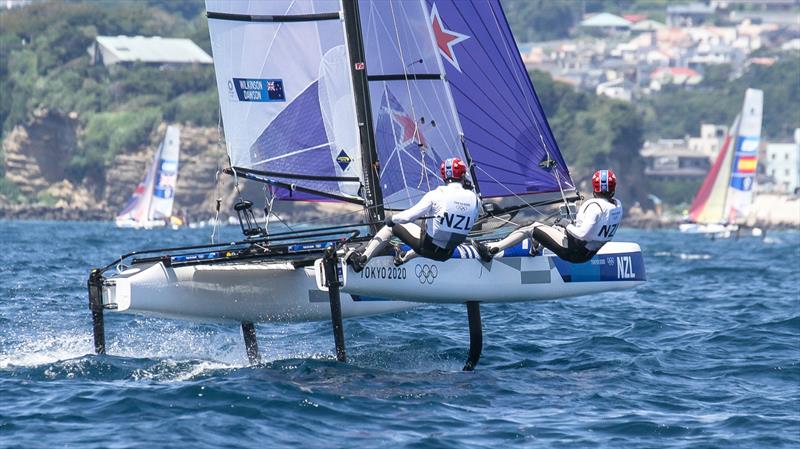 Micah Wilkinson and Erica Dawson (NZL) - Nacra 17 - Tokyo2020 - Day 8- August 1, - Enoshima, Japan photo copyright Richard Gladwell - Sail-World.com/nz taken at  and featuring the Nacra 17 class