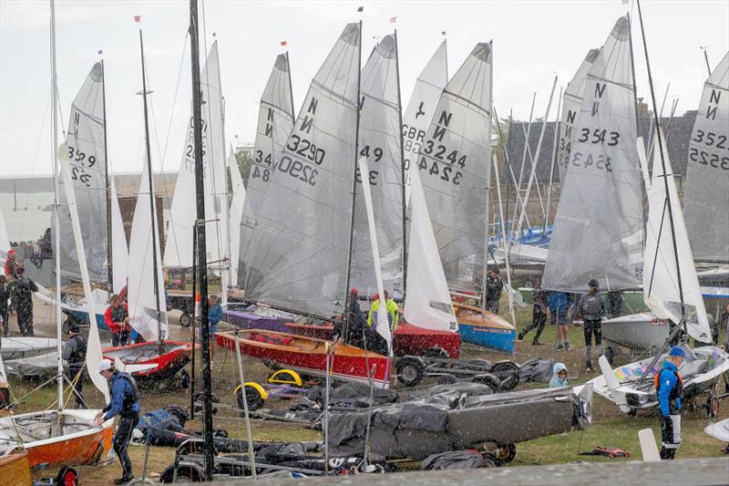 Preparing to launch in the rain and wind on day 3 of National 12 Burton Week at Shoreham - photo © Margaret Purkis