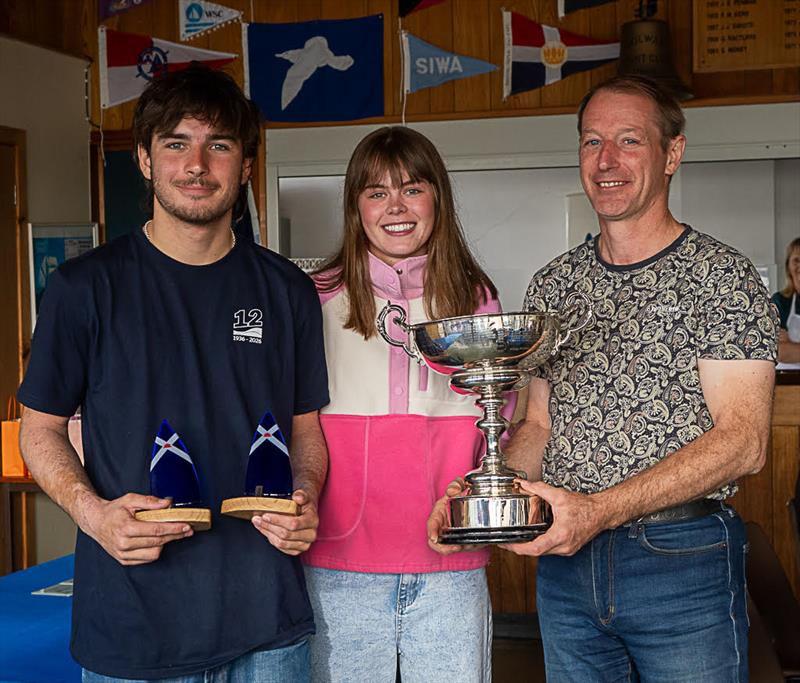 Chris and Tim Hampshire presented with the Scottish Daily Express Trophy by PRO, Sally Mackay in the Scottish National 12 Championship at Solway Yacht Club - photo © Margaret Purkis