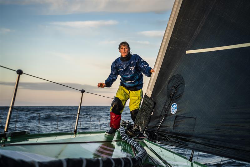 The Ocean Race 2022-23 Leg 3 Day 32 onboard Team Holcim - PRB. A graceful Abby Ehler on the bow photo copyright The Ocean Race taken at  and featuring the  class