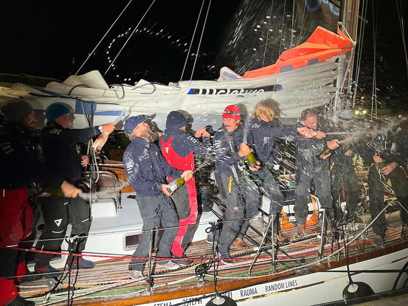 Team Galiana WithSecure's champagne fight photo copyright Don McIntyre / OGR2023 taken at  and featuring the Ocean Globe Race class