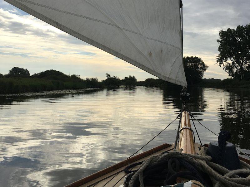 Late evening approach to an unknown staithe - Sailing (mis)adventures on the Norfolk Broads - photo © Liz Potter