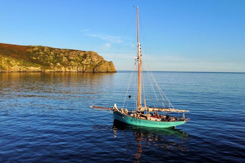 Tallulah, a 44ft pilot cutter, at anchor off Carne beach, Cornwall - photo © Corin Nelson-Smith