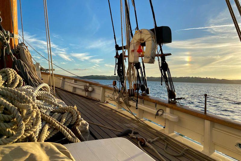 Tallulah, a 44ft pilot cutter, sailing to the Helford River mouth photo copyright Corin Nelson-Smith taken at  and featuring the Gaffers class