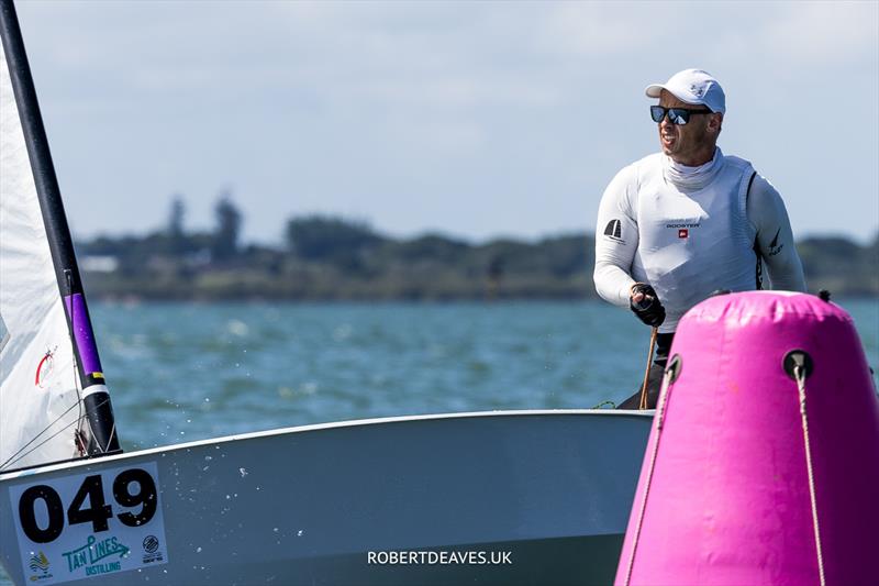 Steve McDowell, NZL on day 2 of the 2024 OK Dinghy World Championship Brisbane - photo © Robert Deaves / www.robertdeaves.uk