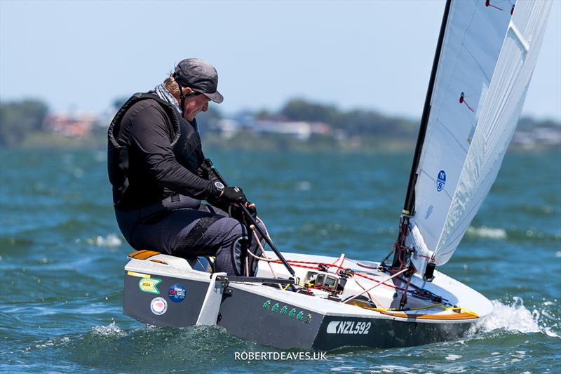 Rod Davis, NZL on day 3 of the 2024 OK Dinghy World Championship Brisbane - photo © Robert Deaves / www.robertdeaves.uk