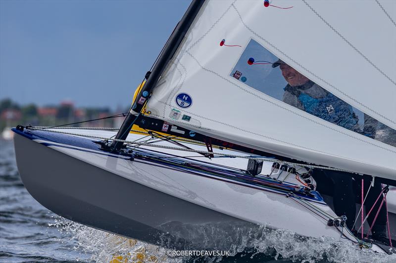Charlie Cumbley, GBR - day 2 of the OK Dinghy Worlds in Denmark - photo © Robert Deaves / www.robertdeaves.uk