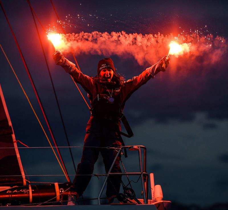 Cole Brauer celebrates her second place - Ocean Racing Global Solo Challenge - Coruna - Spain - 2024 photo copyright James Tomlinson / Cole Brauer Ocean Racing taken at Real Club Náutico de Cádiz and featuring the Open 40 class