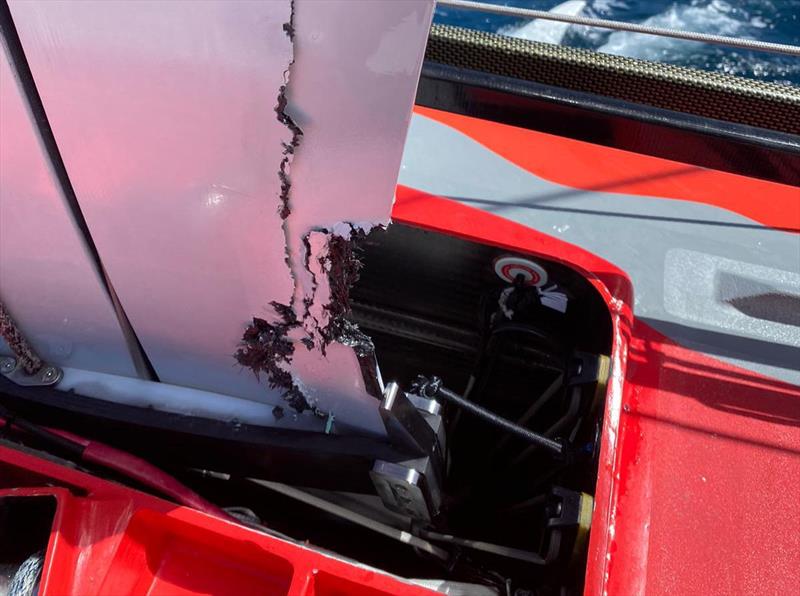 Foil damage for Sébastien Simon on ARKEA PAPREC in the Vendée Globe photo copyright Sébastien Simon / ARKEA PAPREC taken at  and featuring the IMOCA class