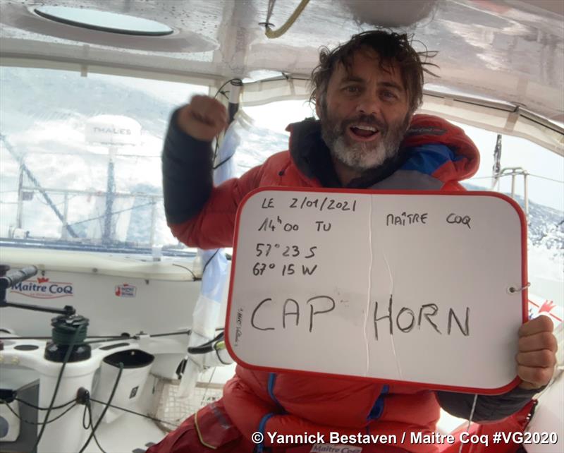 Yannick Bestaven on Maître Coq IV first at Cape Horn in the Vendée Globe photo copyright Yannick Bestaven / Maître Coq IV #VG2020 taken at  and featuring the IMOCA class