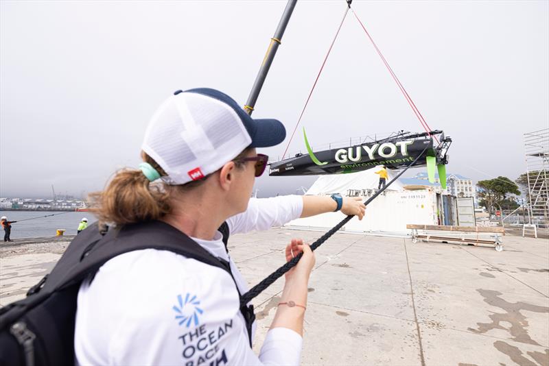 After returning to Cape Town, the yacht is dismasted and craned out of the water - photo © Felix Diemer / GUYOT environnement - Team Europe