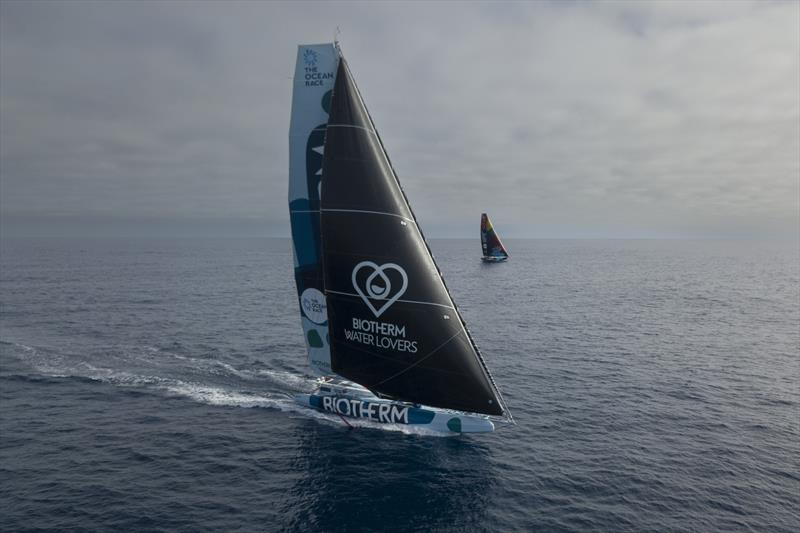 The Ocean Race 2022-23 Leg 3, day 21 onboard Biotherm. Drone view. Close racing between Biotherm and Team Malizia photo copyright Ronan Gladu / Biotherm taken at  and featuring the IMOCA class