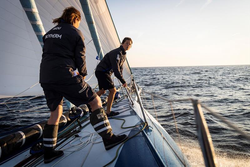 Start day onboard Biotherm in Leg 7 of The Ocean Race - Marie Riou and Mariana Lobato on deck - photo © Anne Beauge / Biotherm