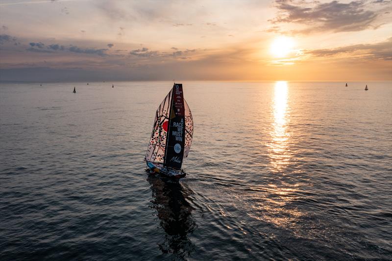 The Ocean Race 2022-23 - 16 June 2023, Leg 7, Day 1 onboard Team Malizia. Sunset drone view - photo © Antoine Auriol / Team Malizia / The Ocean Race