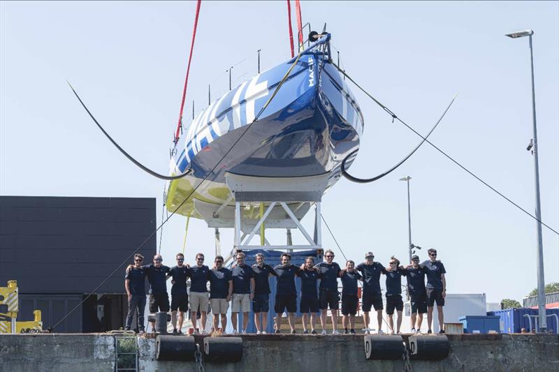 Charlie Dalin's new IMOCA MACIF Santé Prévoyance is launched in Concarneau, France photo copyright Maxime Horlaville / disobey / Macif taken at  and featuring the IMOCA class