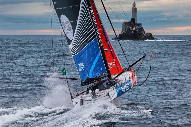 Yoann Richomme's IMOCA Paprec Arkea, on the approach to the Fastnet Rock, finished a close second to MACIF in the 50th Rolex Fastnet Race photo copyright Rolex / Carlo Borlenghi taken at Royal Ocean Racing Club and featuring the IMOCA class