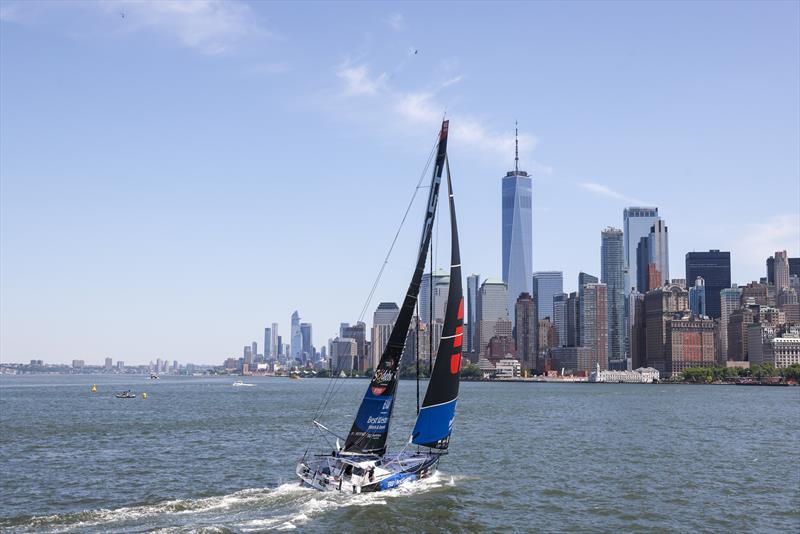 IMOCA Fortinet - Best Western with Manhattan in the background during the Liberty Race in New York, USA, on May 24 photo copyright Mark Loyd / Alea / Vendée Globe taken at  and featuring the IMOCA class