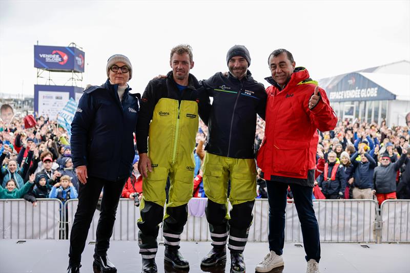 Thomas Ruyand and Nico Lunven after finishing the Vendée Globe 2024 photo copyright Anne Beauge / Alea taken at  and featuring the IMOCA class