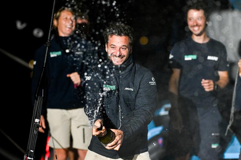 Ambrogio Beccaria, skipper of Allagrande Mapei Racing, celebrates with crew after finishing in 4th place of Leg 5 during The Ocean Race Europe - photo © Vincent Curutchet / The Ocean Race Europe