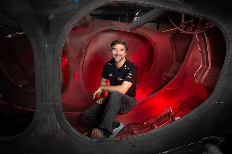 Boris Herrmann sitting in the sail locker of Team Malizia's next IMOCA which is currently being built in Lorient - photo © Flore Hartout | Team Malizia