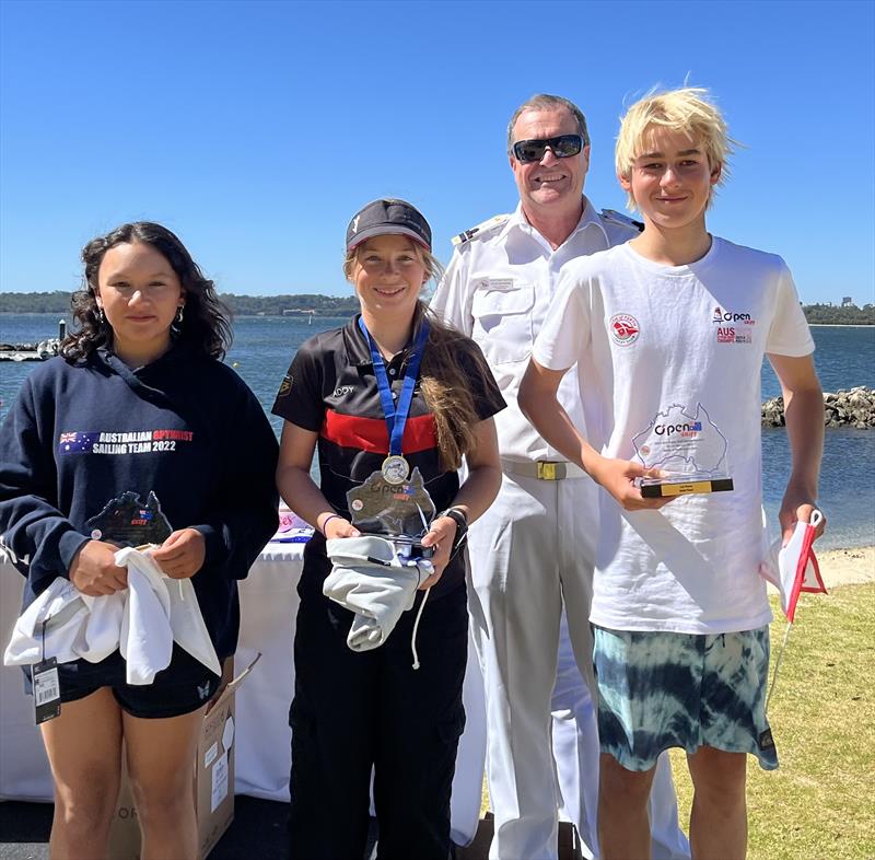 2023 AUS O'pen Skiff Championship Gold Fleet Overall: 3rd Bindy Vitale-Jones, 2nd Addison Newlan, 1st Brenn Armstrong - photo © AUS O'pen Skiff Association