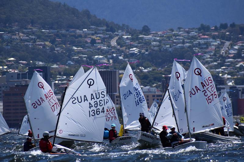 Jostling on the start line in the Open Pink Fleet Race Three - 2026 Musto Australian Optimist Championship - photo © Jane Austin / RYCT Media