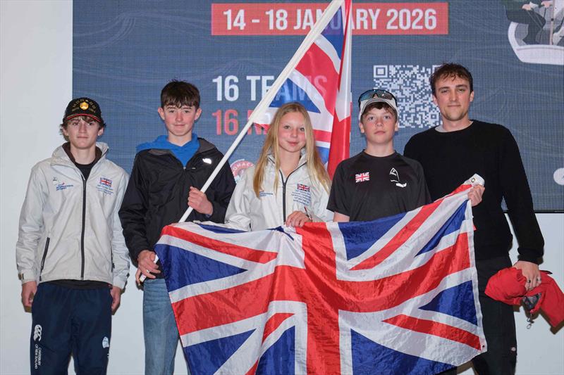 UK team (L-R) Jacques Kent, Callum Marshall, Isla Hutchinson, Tom Keegan, Dan Burns at the International Optimist Team Racing Championships - photo © YCM