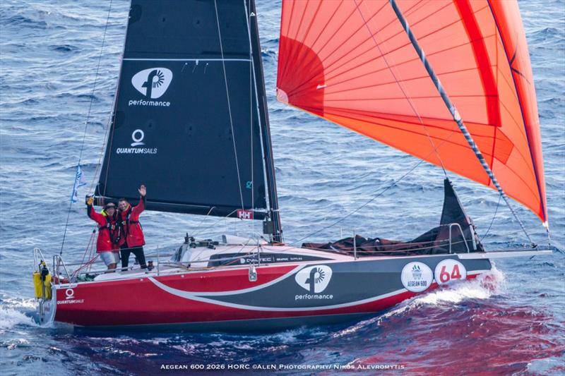 The double handed team OPTIMUM 4 (GRE) celebrating their finish yesterday - photo © Nikos Alevromytis / Alen Photography