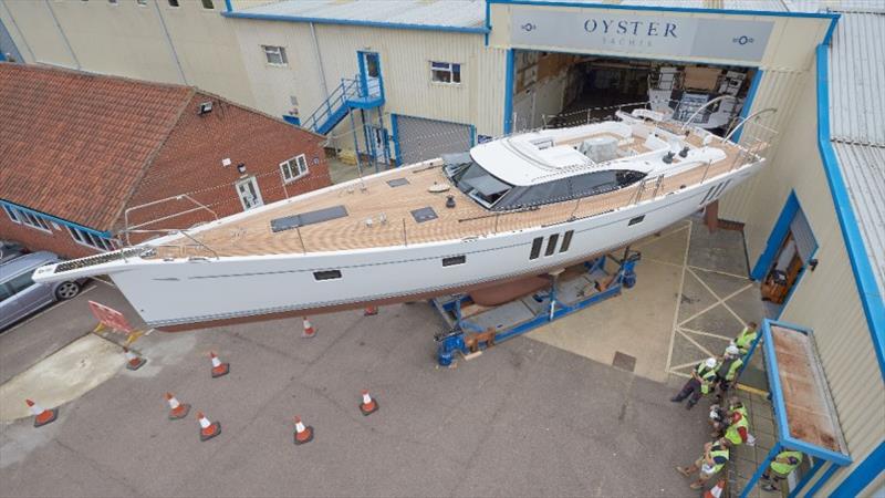 The new Oyster 595 leaving the Wroxham facility to be loaded on the truck for the journey to Oyster Yachts in Ipswich for commissioning photo copyright Phill Williams taken at  and featuring the Oyster class