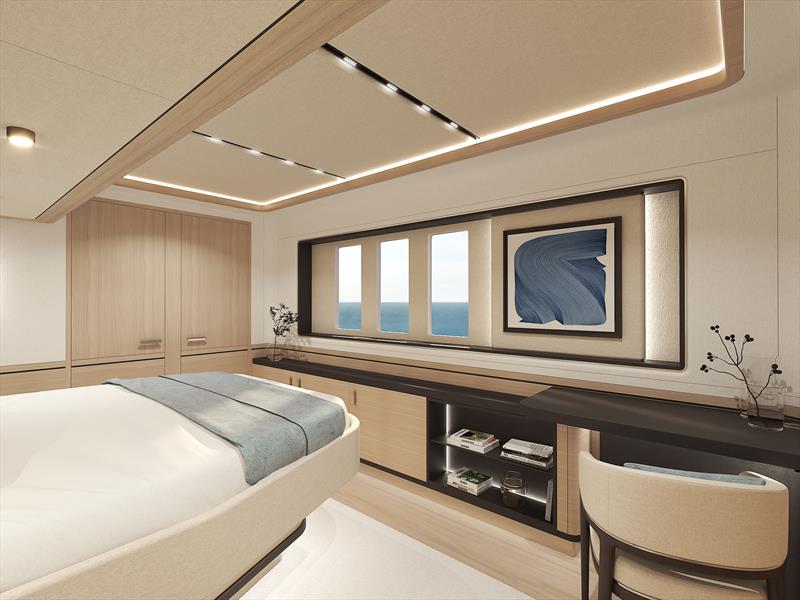 Oyster C60 owners cabin, tiple seascape windows - photo © Oyster Yachts
