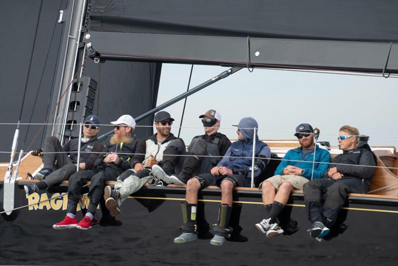 Crew riding the rail on Ragtime during a test sail - photo © Steve Jost