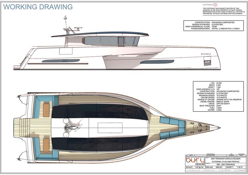 Profile and aerial view - Stabilised Monohull - photo © Bury Design